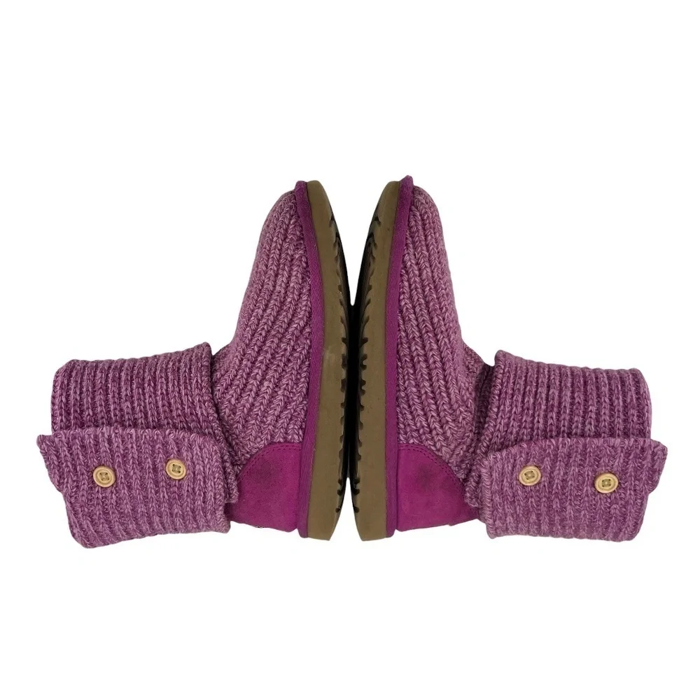 UGG Purple Cardy Sweater Knit Button Boots Size 3 Girl’s
